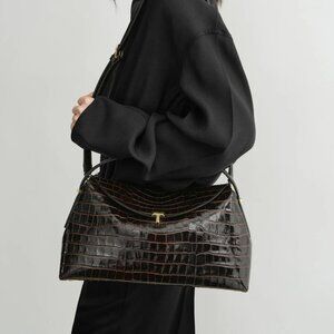 Lightly Used Toteme Brown Croc-Embossed Shoulder Bag